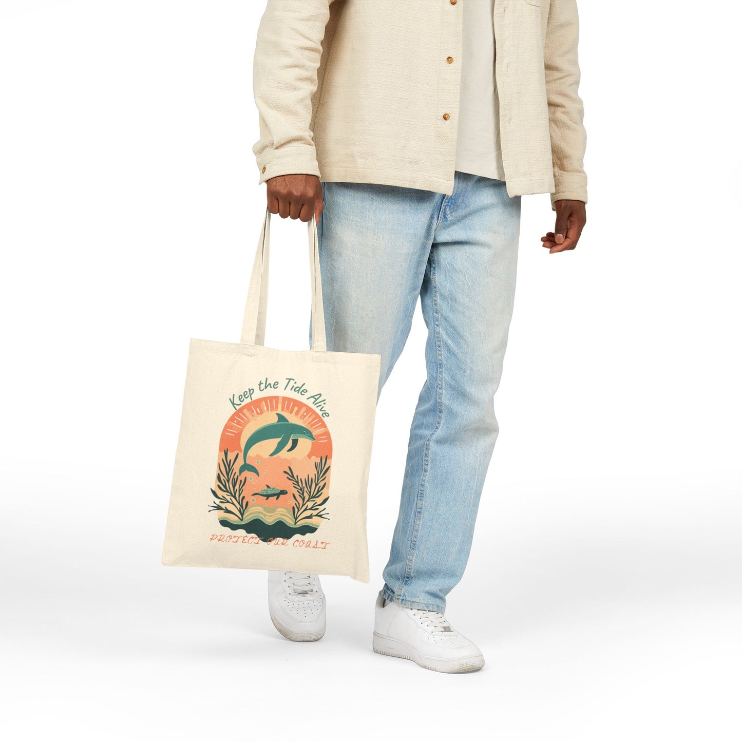 Eco-Friendly Cotton Canvas Tote Bag - 'Keep the Tide Alive' Design for Beach Lovers. Show your love for the oceans and conservation! You will use this high quality tote over and over again.