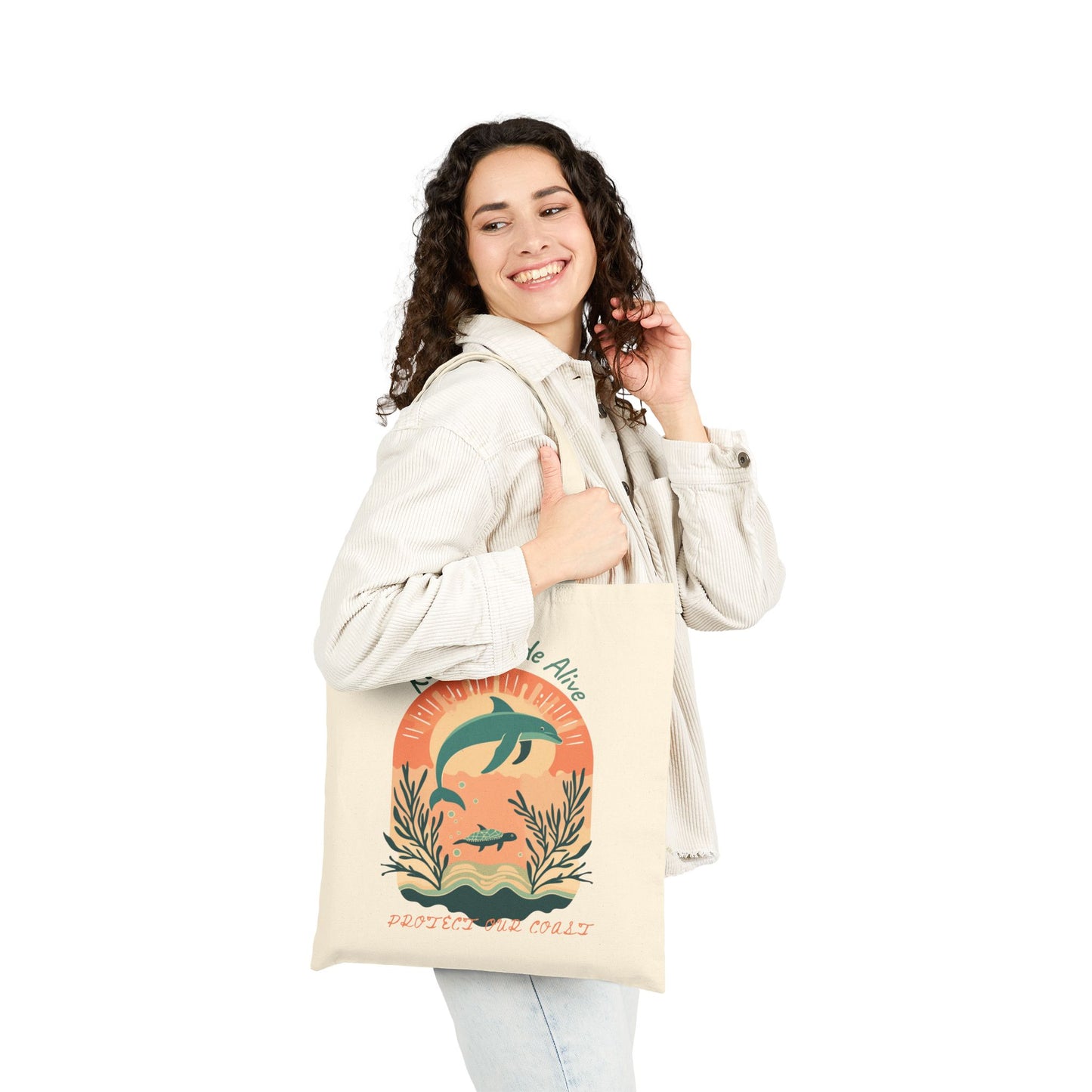 Eco-Friendly Cotton Canvas Tote Bag - 'Keep the Tide Alive' Design for Beach Lovers. Show your love for the oceans and conservation! You will use this high quality tote over and over again.