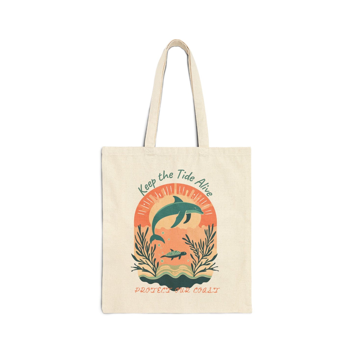 Eco-Friendly Cotton Canvas Tote Bag - 'Keep the Tide Alive' Design for Beach Lovers. Show your love for the oceans and conservation! You will use this high quality tote over and over again.