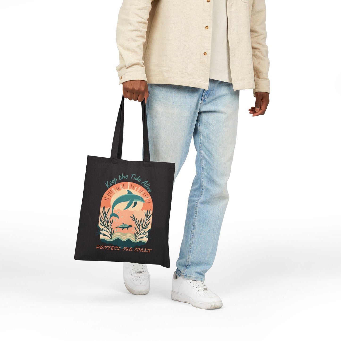 Eco-Friendly Cotton Canvas Tote Bag - 'Keep the Tide Alive' Design for Beach Lovers. Show your love for the oceans and conservation! You will use this high quality tote over and over again.