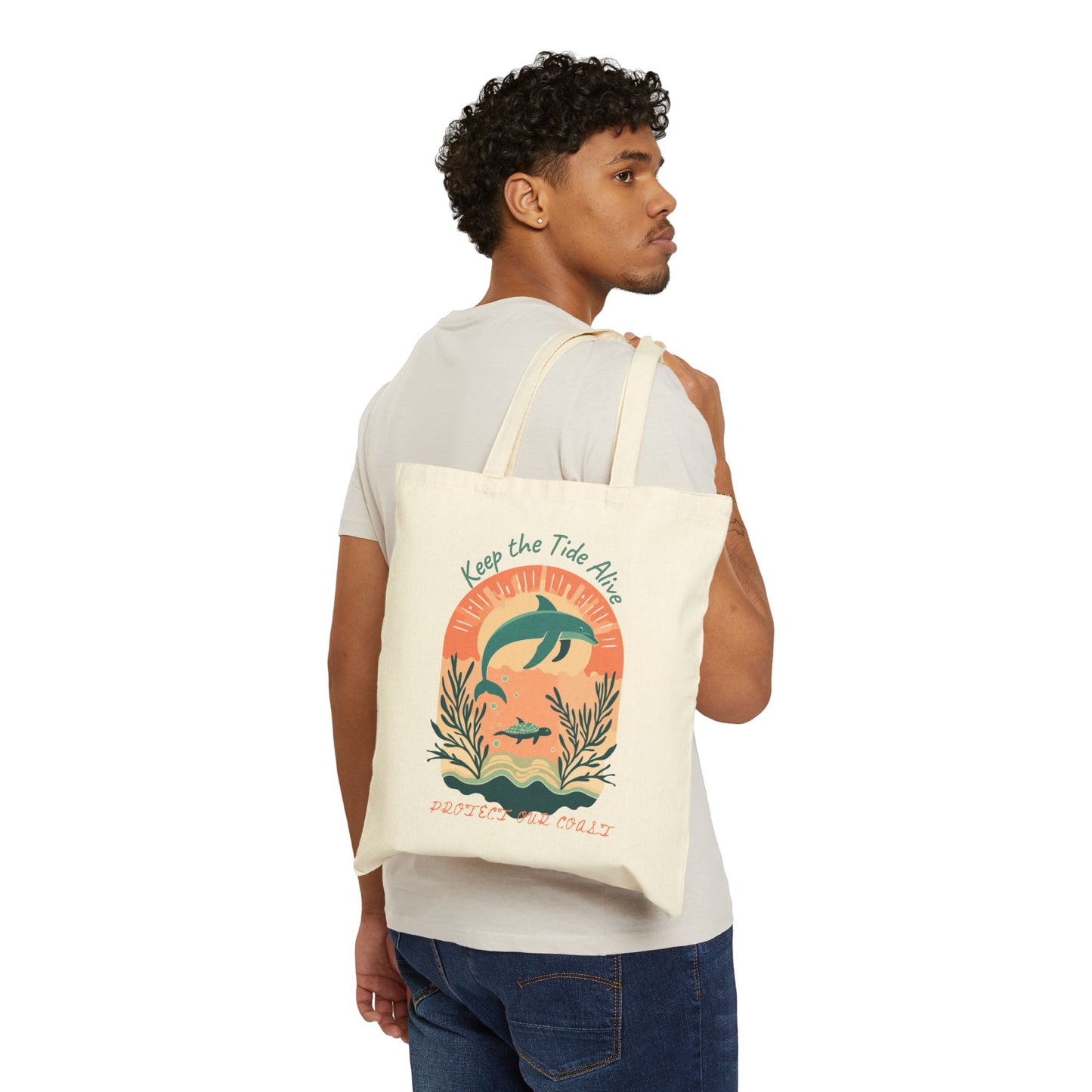 Eco-Friendly Cotton Canvas Tote Bag - 'Keep the Tide Alive' Design for Beach Lovers. Show your love for the oceans and conservation! You will use this high quality tote over and over again.