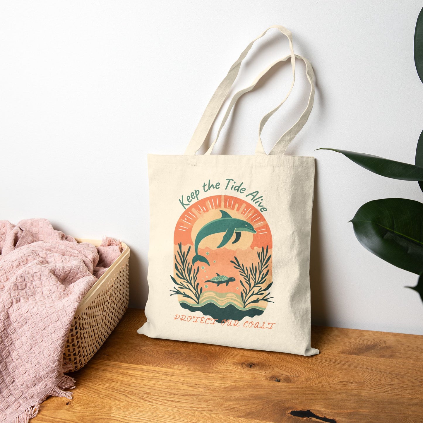 Eco-Friendly Cotton Canvas Tote Bag - 'Keep the Tide Alive' Design for Beach Lovers. Show your love for the oceans and conservation! You will use this high quality tote over and over again.