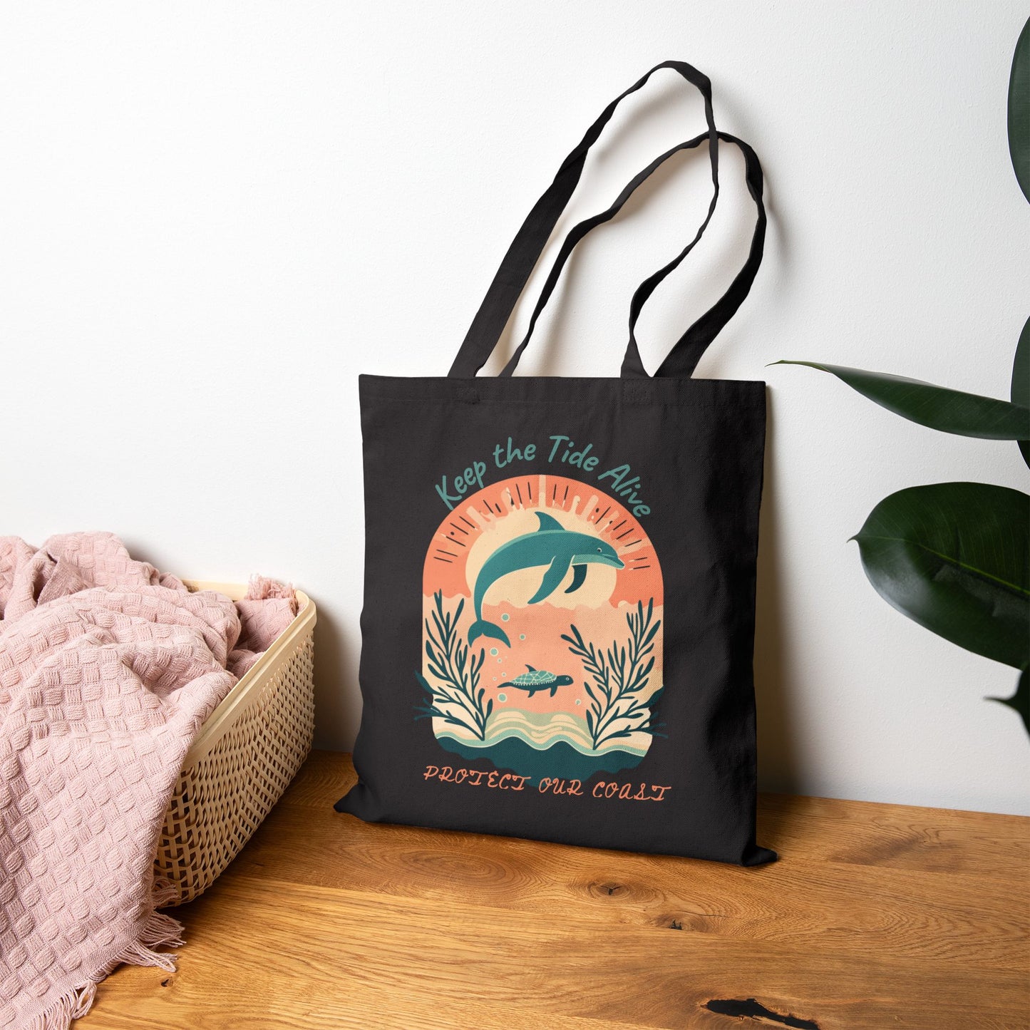 Eco-Friendly Cotton Canvas Tote Bag - 'Keep the Tide Alive' Design for Beach Lovers. Show your love for the oceans and conservation! You will use this high quality tote over and over again.